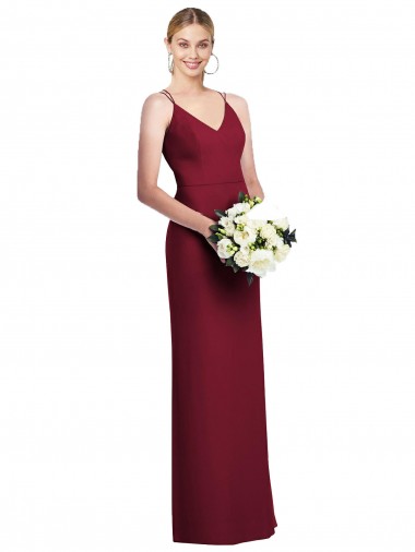 Long Sleeveless Soft Chiffon Burgundy V-Neck A-Line Formal Dress / Bridesmaid Dress Colchester