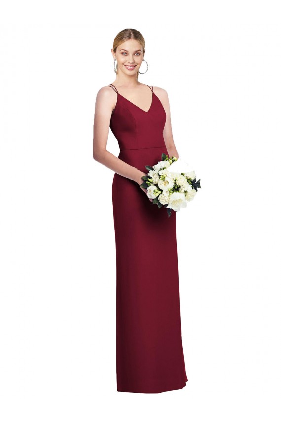 Long Sleeveless Soft Chiffon Burgundy V-Neck A-Line Formal Dress / Bridesmaid Dress Colchester