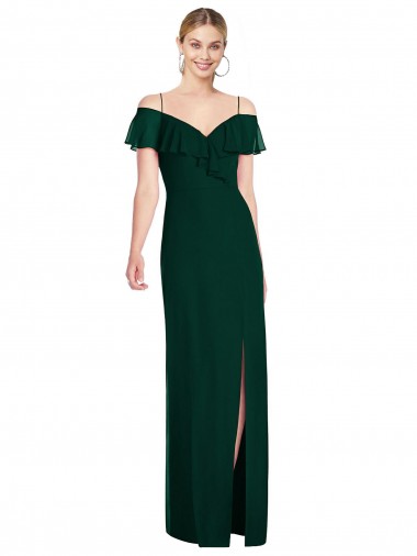Long Cold Shoulder Soft Chiffon Ever Green Trumpet Semi Formal Evening Dress / Bridesmaid Dress Colchester
