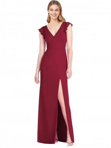 Long Ruffle Sleeves Soft Chiffon Burgundy Mermaid Bridesmaid Dress Colchester