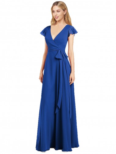 Long Flutter Sleeves Lxue Chiffon Royal Blue A-Line Bridesmaid Dress Colchester