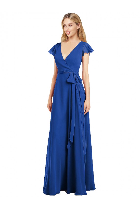 Long Flutter Sleeves Lxue Chiffon Royal Blue A-Line Bridesmaid Dress Colchester