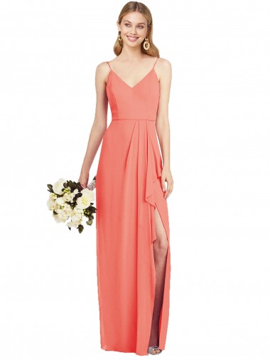 Long Sleeveless Soft Chiffon Coral Trumpet Formal Dress / Bridesmaid Dress Colchester