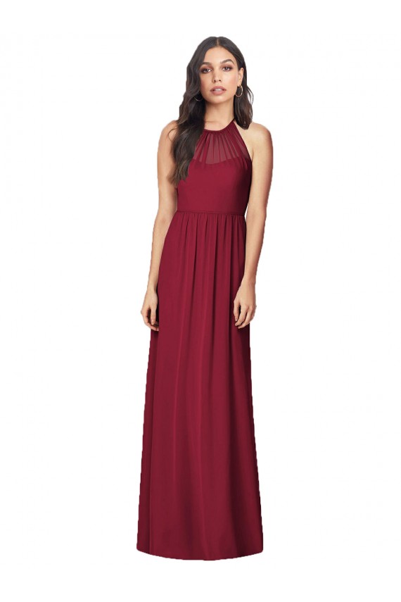 Long Sleeveless Soft Chiffon Burgundy Halter Neck Trumpet Bridesmaid Dress Colchester