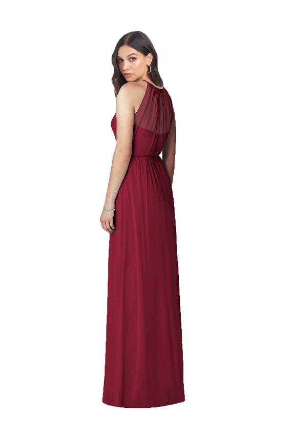 Long Sleeveless Soft Chiffon Burgundy Halter Neck Trumpet Bridesmaid Dress Colchester