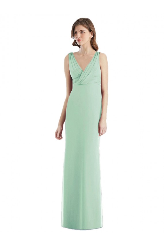 Long Sleeveless Chiffon Mint Green Trumpet Bridesmaid Dress / Evening Dress Colchester