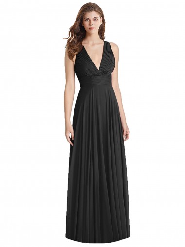 Long Sleeveless Soft Chiffon Black A-Line Bridesmaid Dress Colchester