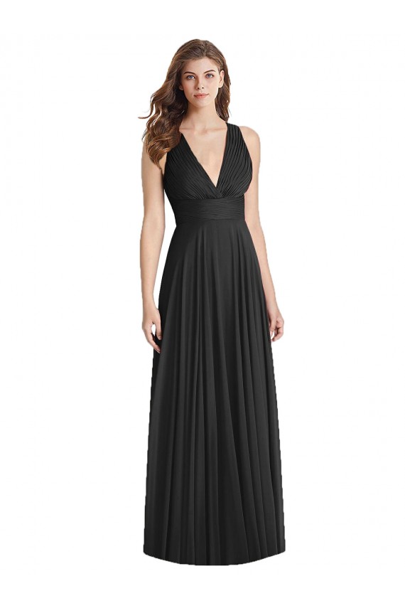 Long Sleeveless Soft Chiffon Black A-Line Bridesmaid Dress Colchester