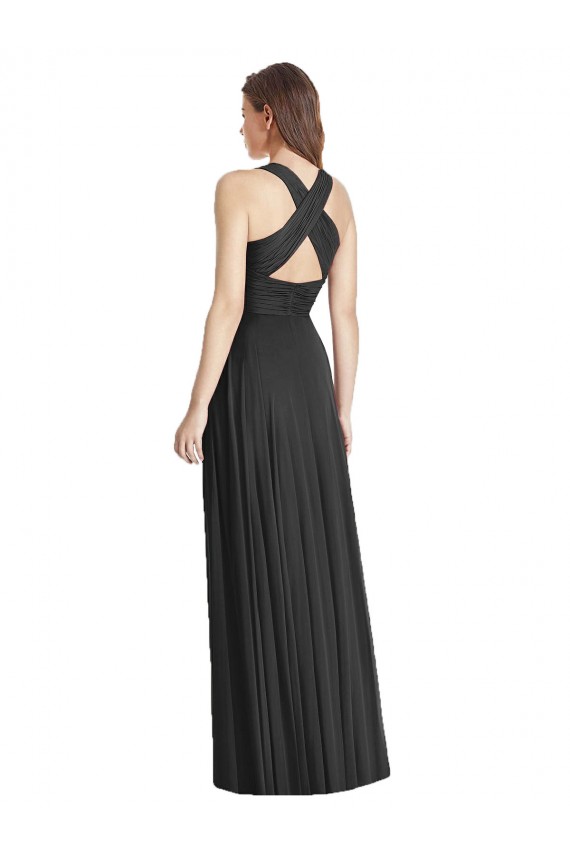 Long Sleeveless Soft Chiffon Black A-Line Bridesmaid Dress Colchester