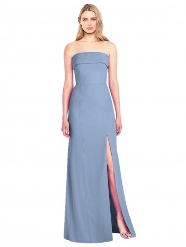 Long Sleeveless Soft Chiffon Dusty Blue Trumpet Bridesmaid Dress Colchester