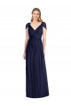 Long Cap Sleeves Soft Chiffon Dark Navy Trumpet Bridesmaid Dress Colchester