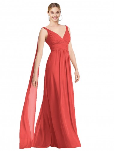 Long Sleeveless Soft Chiffon Firecracker V-Neck A-Line Bridesmaid Dress Colchester
