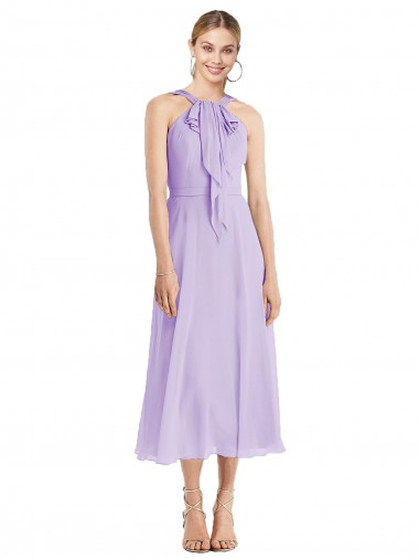 Tea length Sleeveless Soft Chiffon Lilac A-Line Prom Dress / Bridesmaid Dress Colchester