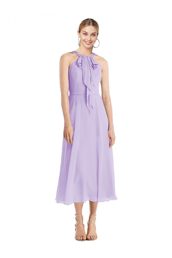 Tea length Sleeveless Soft Chiffon Lilac A-Line Prom Dress / Bridesmaid Dress Colchester