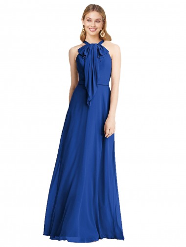 Long Sleeveless Soft Chiffon Royal Blue Halter Neck A-Line Bridesmaid Dress Colchester