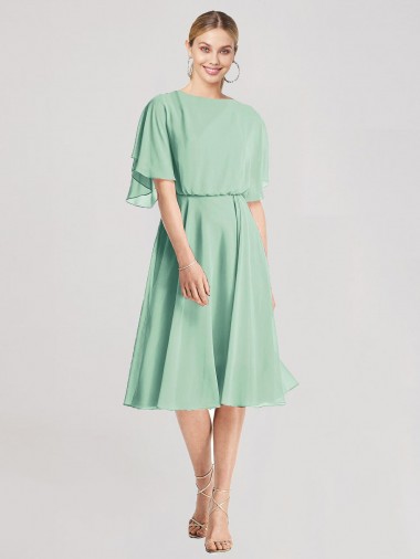 Knee Length Flutter Sleeves Soft Chiffon Mint Green A-Line Bridesmaid Dress Colchester