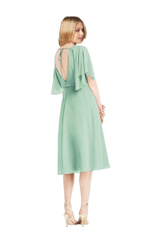 Knee Length Flutter Sleeves Soft Chiffon Mint Green A-Line Bridesmaid Dress Colchester