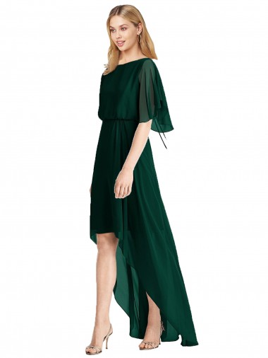 Flutter Sleeves Soft Chiffon Ever Green A-Line High Low Bridesmaid Dress Colchester