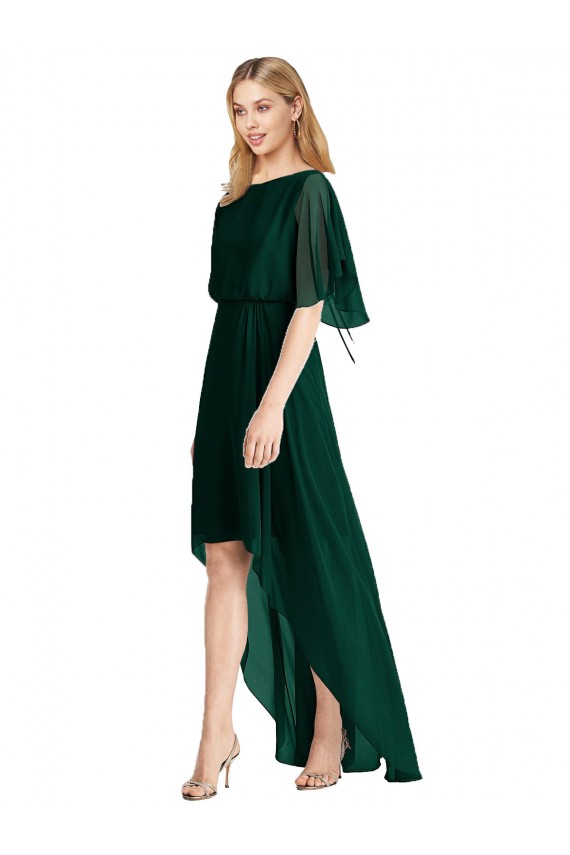 Flutter Sleeves Soft Chiffon Ever Green A-Line High Low Bridesmaid Dress Colchester