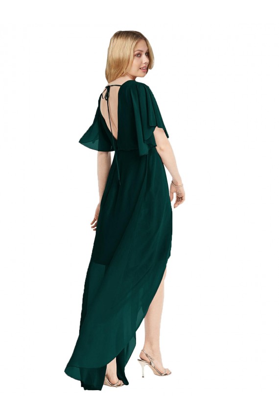 Flutter Sleeves Soft Chiffon Ever Green A-Line High Low Bridesmaid Dress Colchester
