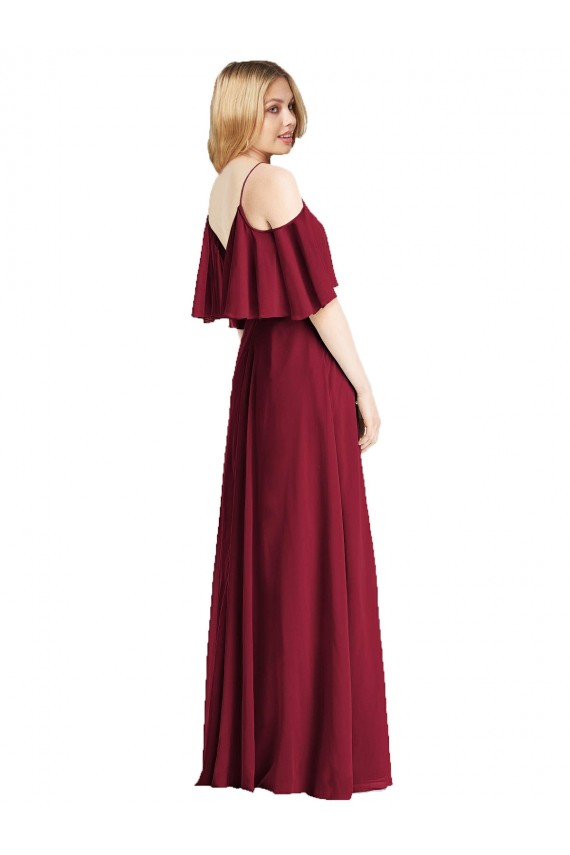 Long Cold Shoulder Chiffon Royal Blue A-Line Bridesmaid Dress Colchester