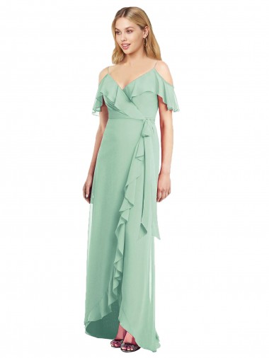 Long Cold Shoulder Soft Chiffon Mint Green Trumpet High Low Bridesmaid Dress Colchester
