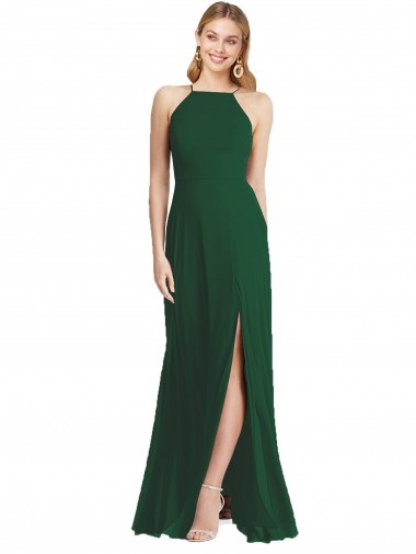 Long Sleeveless Soft Chiffon Dark Green A-Line Semi Formal Evening Dress / Bridesmaid Dress Colchester