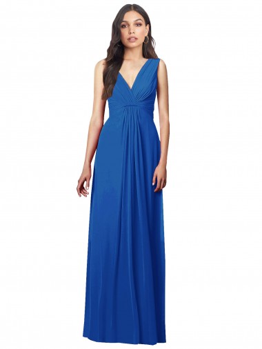 Long Sleeveless Soft Chiffon Royal Blue A-Line Semi Formal Evening Dress / Bridesmaid Dress Colchester