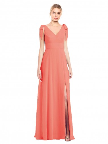 Long Sleeveless Soft Chiffon Coral Trumpet Bridesmaid Dress Colchester