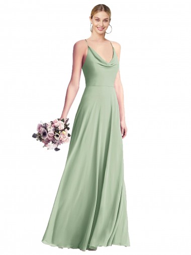 Long Sleeveless Chiffon Sage Spaghetti Straps A-Line Bridesmaid Dress / Evening Dress Colchester