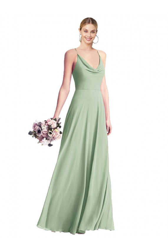 Long Sleeveless Chiffon Sage Spaghetti Straps A-Line Bridesmaid Dress / Evening Dress Colchester