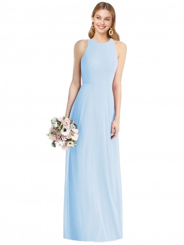 Long Sleeveless Soft Chiffon Light Sky Blue Trumpet Semi Formal Evening Dress / Bridesmaid Dress Colchester