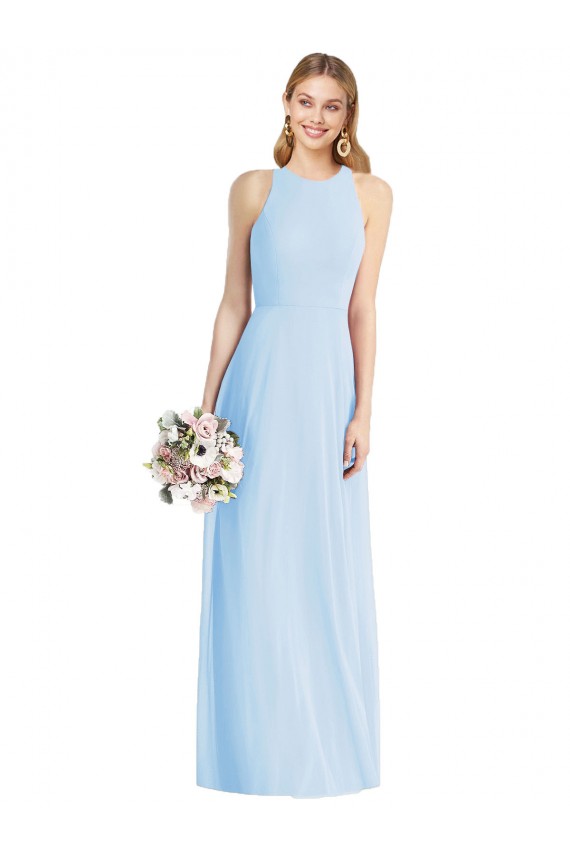 Long Sleeveless Soft Chiffon Light Sky Blue Trumpet Semi Formal Evening Dress / Bridesmaid Dress Colchester