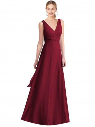 Long Floor Length Sleeveless Chiffon Burgundy V-Neck A-Line Bridesmaid Dress Colchester