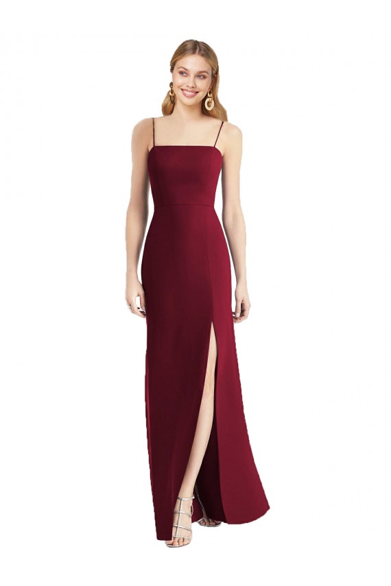Long Sleeveless Soft Chiffon Burgundy Spaghetti Straps Trumpet Bridesmaid Dress Colchester