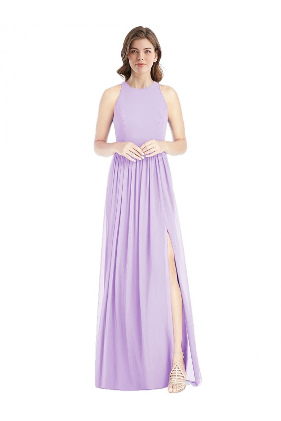 Long Sleeveless Soft Chiffon Lilac Halter Neck A-Line Bridesmaid Dress Colchester