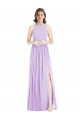 Long Sleeveless Soft Chiffon Lilac Halter Neck A-Line Bridesmaid Dress Colchester