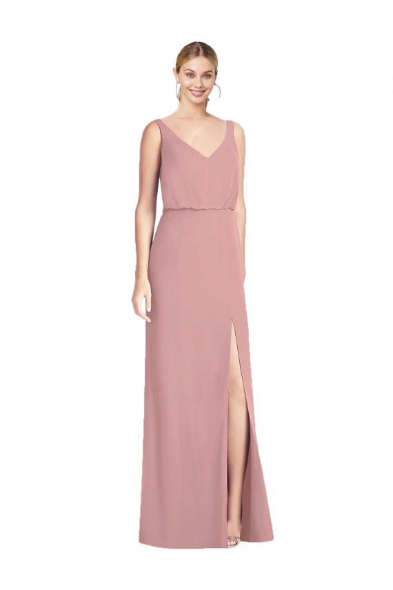Long Sleeveless Soft Chiffon Dusty Pink Mermaid Bridesmaid Dress Colchester