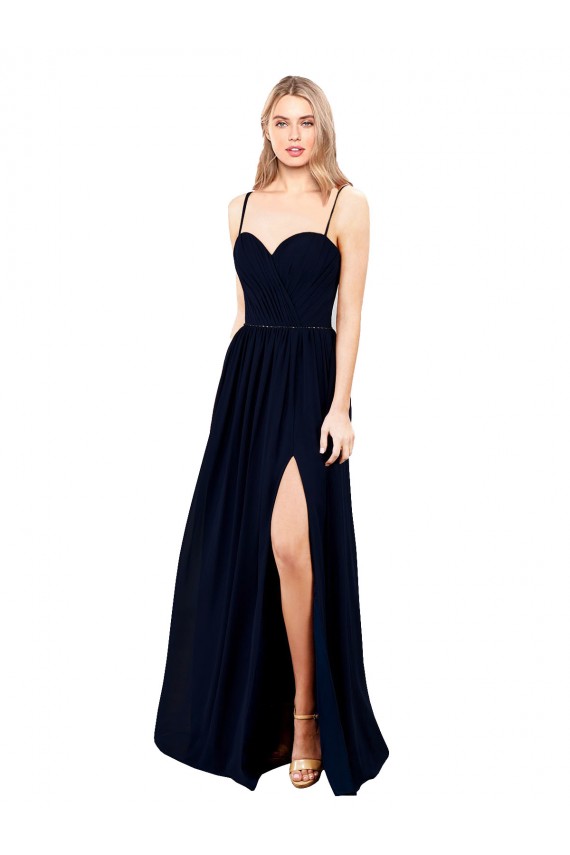 Long Sleeveless Soft Chiffon Dark Navy Spaghetti Straps A-Line Formal Evening Gown / Bridesmaid Dress Colchester