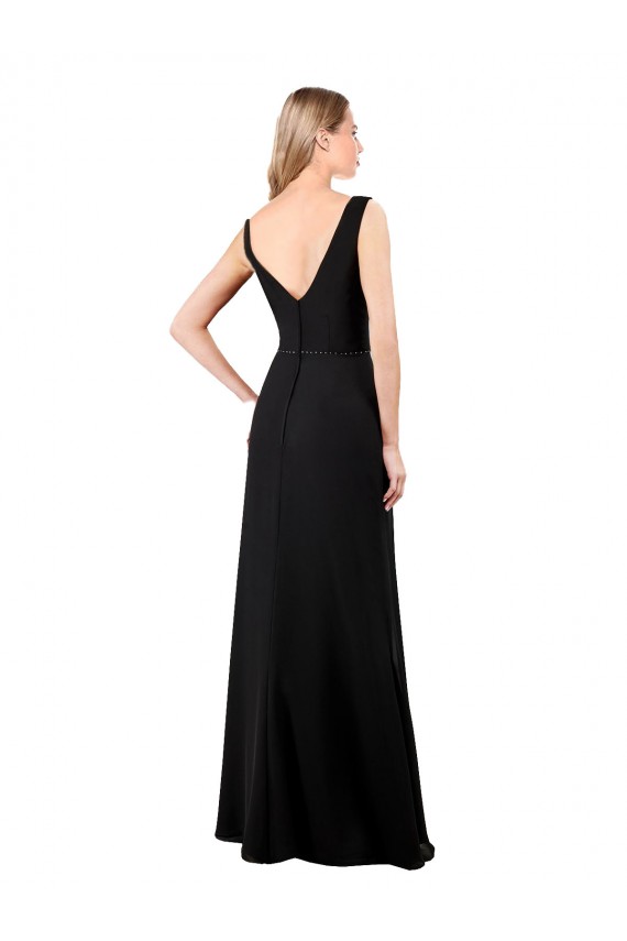 Long Sleeveless Soft Chiffon Black V-Neck A-Line Prom Dress / Bridesmaid Dress Colchester