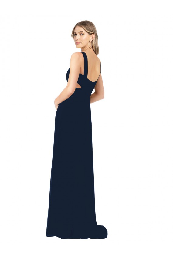 Long Sleeveless Chiffon Dark Navy V-Neck A-Line Bridesmaid Dress / Evening Dress Colchester