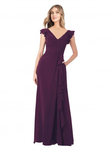 Long Cap Sleeves Soft Chiffon Grape A-Line Formal Dress / Bridesmaid Dress Colchester