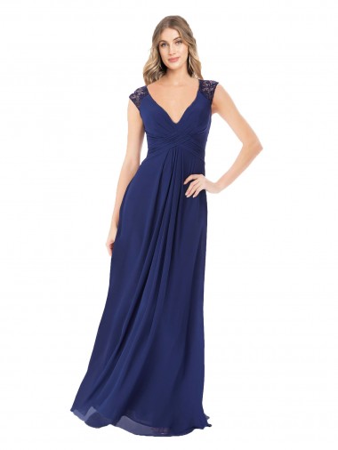 Long Cap Sleeves Soft Chiffon Sapphire A-Line Bridesmaid Dress Colchester