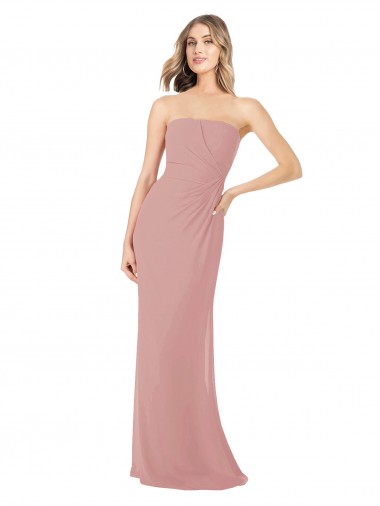 Long Sleeveless Soft Chiffon Dusty Pink Sheath Bridesmaid Dress Colchester