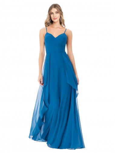 Long Sleeveless Soft Chiffon Peacock Blue A-Line Bridesmaid Dress Colchester