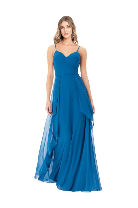 Long Sleeveless Soft Chiffon Peacock Blue A-Line Bridesmaid Dress Colchester