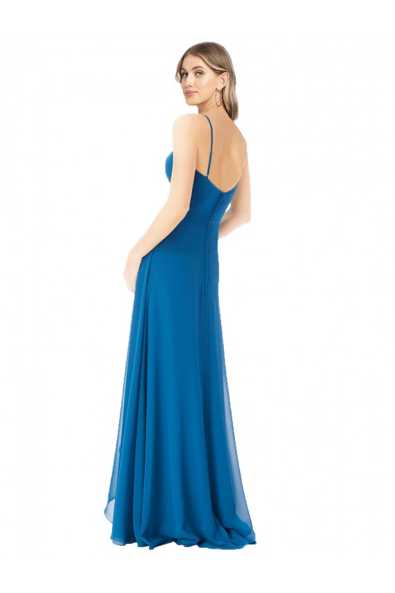 Long Sleeveless Soft Chiffon Peacock Blue A-Line Bridesmaid Dress Colchester