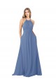 Long Sleeveless Soft Chiffon Windsor Blue High Neck A-Line Bridesmaid Dress Colchester