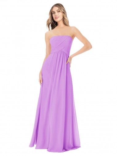 Long Sleeveless Soft Chiffon Violet Strapless A-Line Bridesmaid Dress Colchester