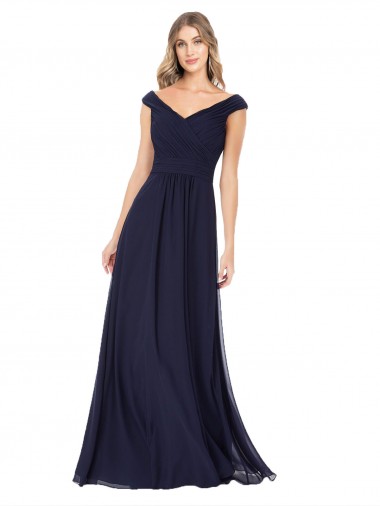 Long Sleeveless Soft Chiffon Dark Navy Off the Shoulder A-Line Evening Dress / Bridesmaid Dress Colchester